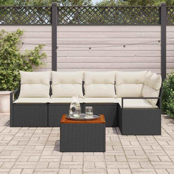 Gartensofa-set 6 stk. Schwarz Poly-Rattan