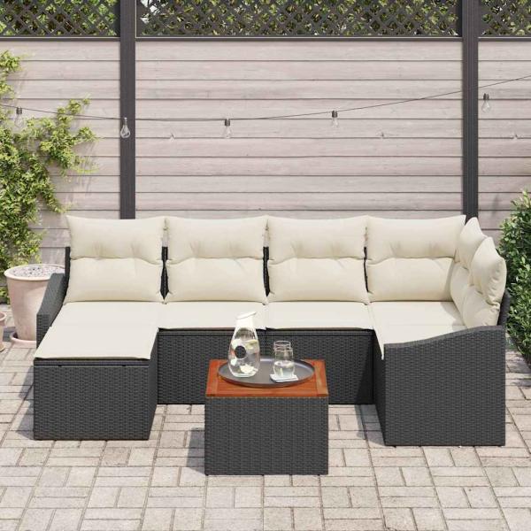 Gartensofa-set 7 stk. Schwarz Poly-Rattan