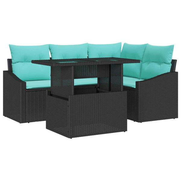 ARDEBO.de - Gartensofa-set 6 stk. Schwarz und Creme Poly-Rattan