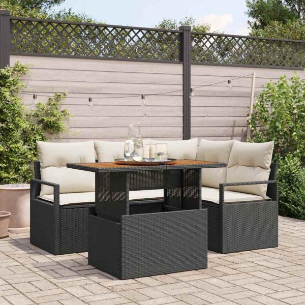 ARDEBO.de - Gartensofa-set 5 stk. 4-Sitzanzahl Schwarz und Creme