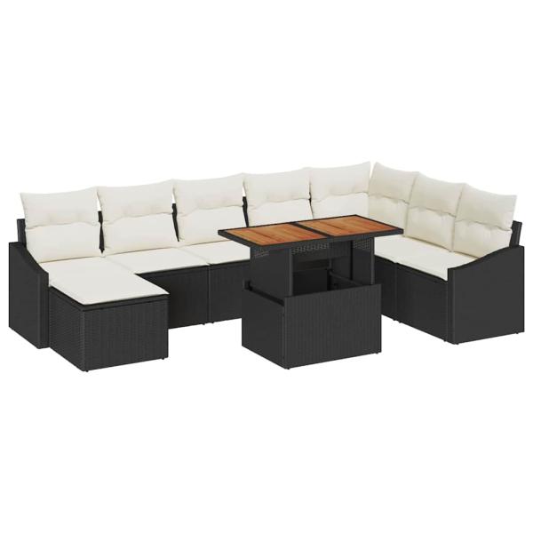 Gartensofa-set 9 stk. Schwarz und Creme