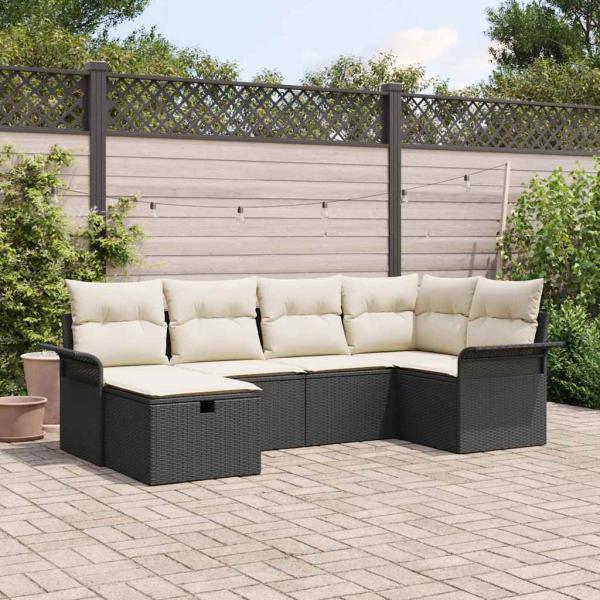 ARDEBO.de - Gartensofa-set 6 stk. Schwarz und Creme Poly-Rattan