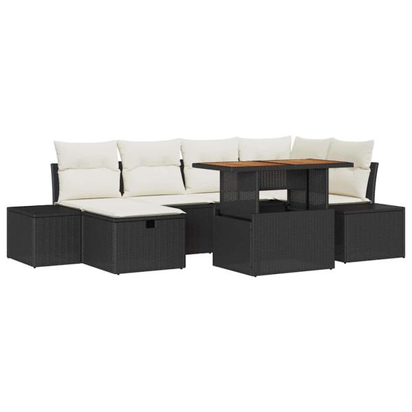 Gartensofa-set 7 stk. Schwarz Poly-Rattan