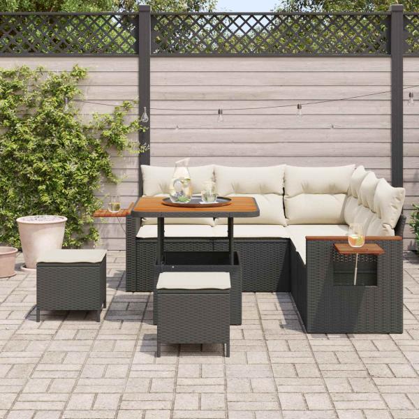 Gartensofa-set 8 stk. Schwarz Poly-Rattan