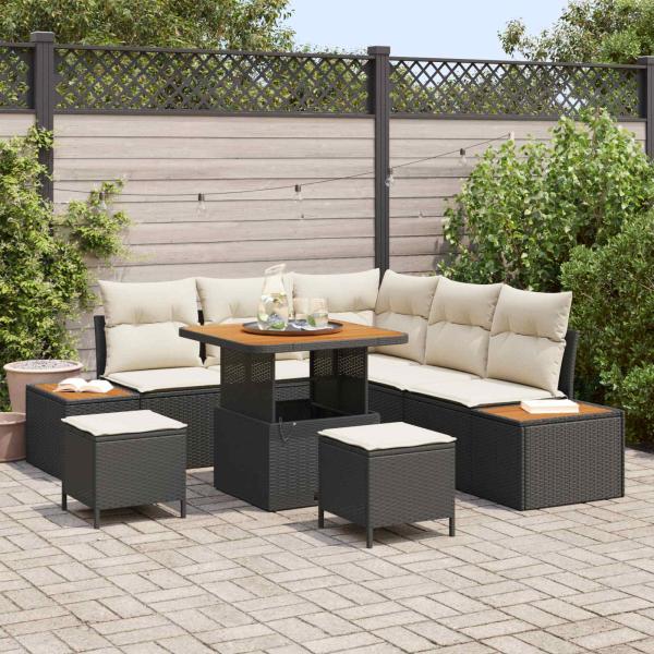 ARDEBO.de - Gartensofa-set 8 stk. 7-Sitzanzahl Schwarz und Creme