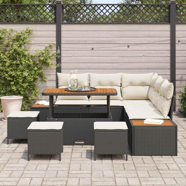 Gartensofa-set 9 stk. 8-Sitzanzahl Schwarz und Creme