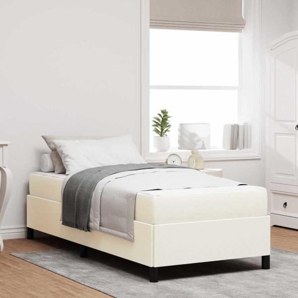 ARDEBO.de - Bettrahmen mit Matratze Creme 90 x 190 cm Stoff