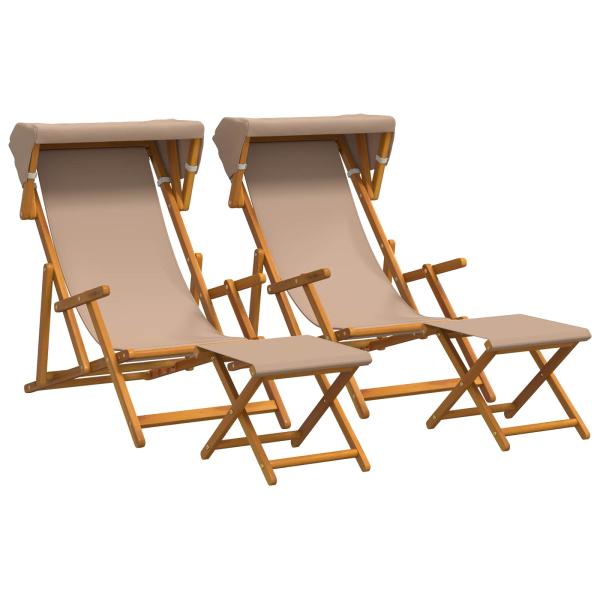 Liegestuhl 4 stk. 3 Position Massives Eukalyptus Holz Taupe