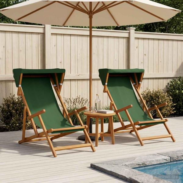 ARDEBO.de - Liegestuhl 2 pcs 3 Position Massives Eukalyptus Holz Grün