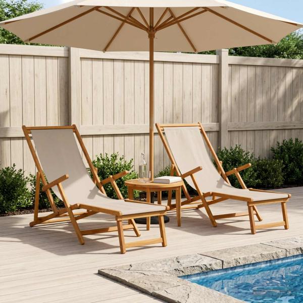 ARDEBO.de - Klappbare Sonnenliege 2 pcs 3 Position Massives Eukalyptus Holz