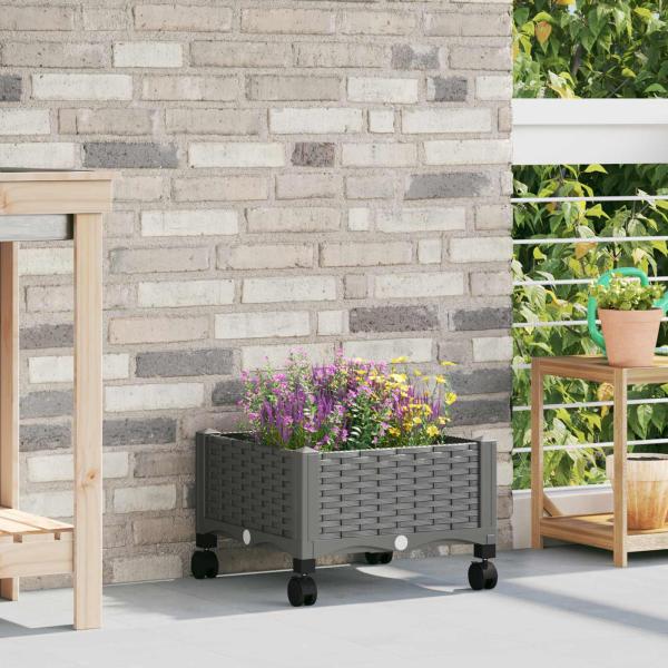 ARDEBO.de - Gartenpflanzer mit Rädern Hellgrau 40 x 40 x 29 cm PP