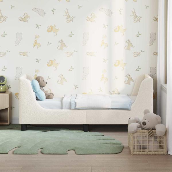 Kinderbettgestell mit Kopfteil Creme 70 x 140 cm Bouclé