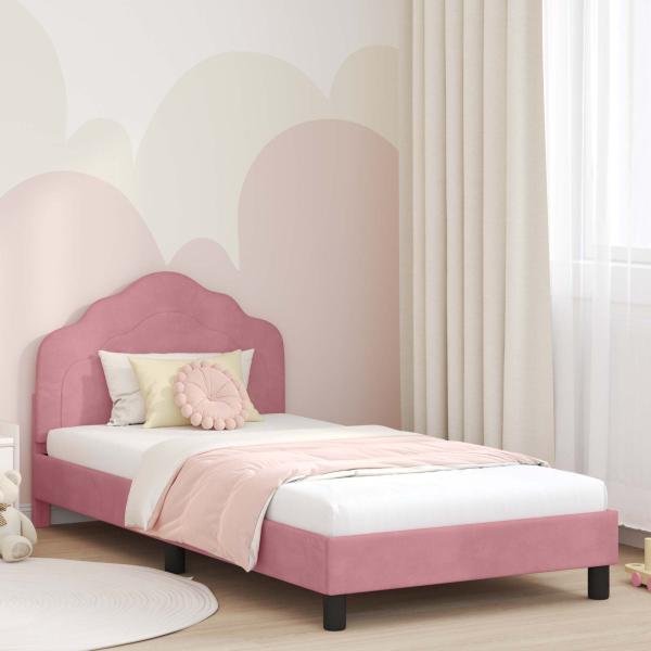 ARDEBO.de - Kinderbettgestell mit Kopfteil Rosa 90 x 200 cm Samt