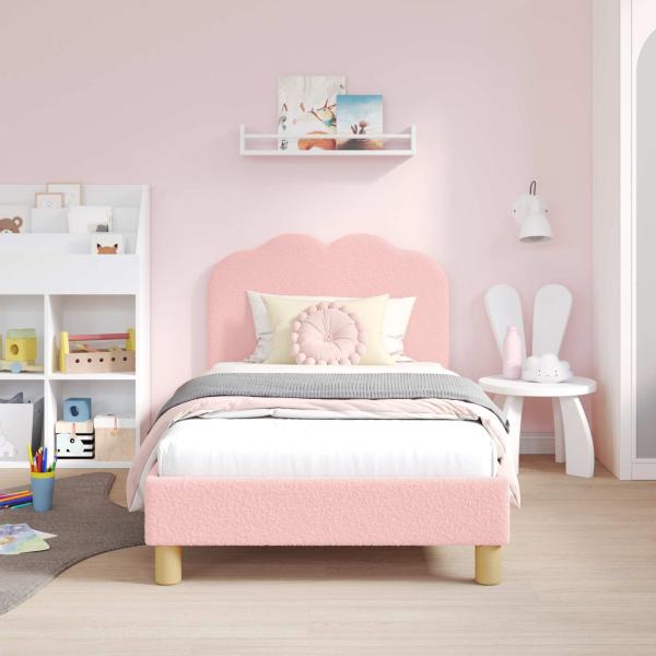 ARDEBO.de - Kinderbettgestell mit Kopfteil Rosa 80 x 160 cm Bouclé