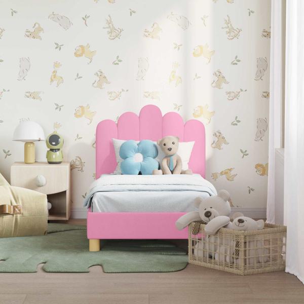 Kinderbettgestell mit Kopfteil Rosa 70 x 140 cm Stoff
