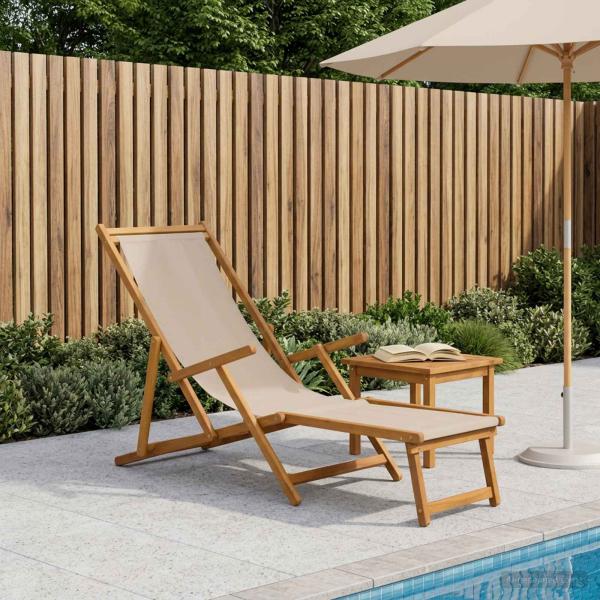 ARDEBO.de - Klappbare Sonnenliege Massives Eukalyptus Holz Beige