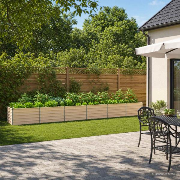 ARDEBO.de - Hochbeet im Garten Elfenbein 600 x 80 x 55 cm Stahl