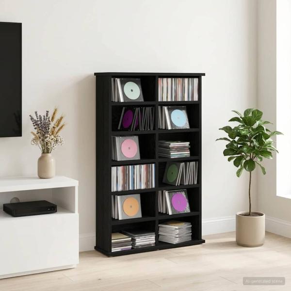 ARDEBO.de - CD Regal Schwarz Eichen-Optik 60 x 17 x 92 cm Holzwerkstoff