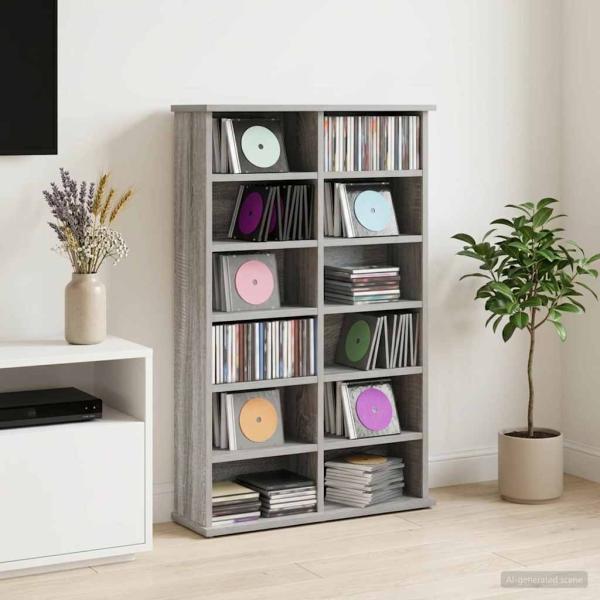 ARDEBO.de - CD Regal Sonoma-Grau 60 x 17 x 92 cm Holzwerkstoff