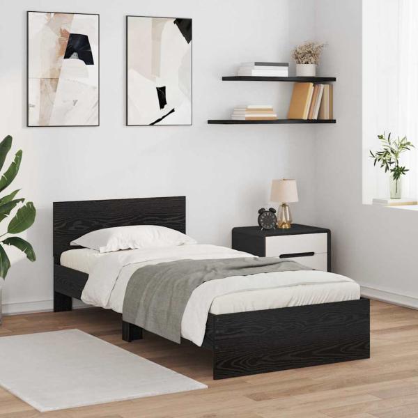 ARDEBO.de - Bettrahmen Schwarz Eichen-Optik 90 x 200 cm Holzwerkstoff