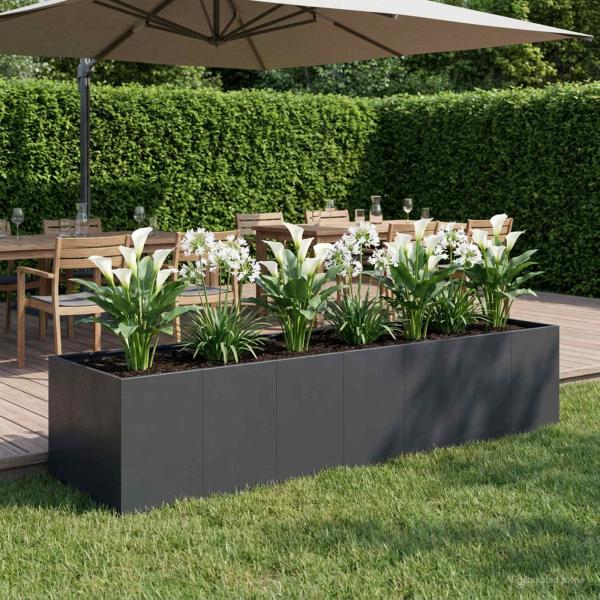 ARDEBO.de - Garten-Pflanzgef?? Schwarz 280 x 80 x 60 cm Kaltgewalzter Stahl