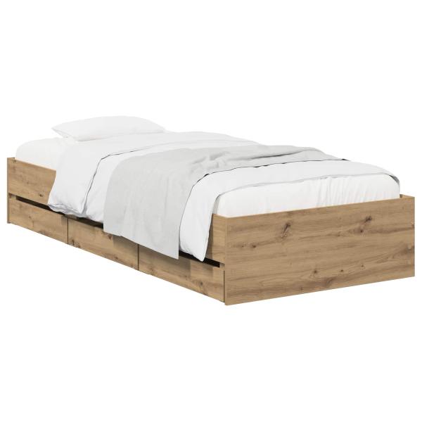 ARDEBO.de - Bettgestell mit Stauraum mit Speicher Artisan-Eiche 90 x 200 cm