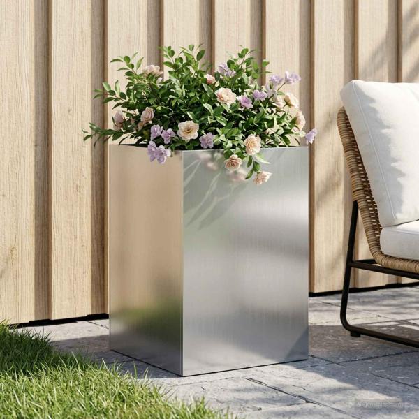 ARDEBO.de - Garten-Pflanzgefäß Silber 40 x 40 x 60 cm Verzinkter Stahl