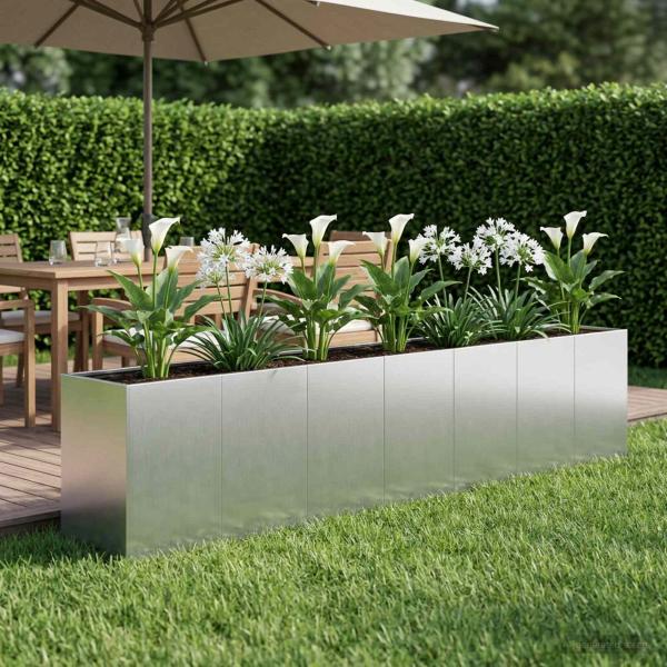 ARDEBO.de - Garten-Pflanzgefäß Silber 280 x 40 x 60 cm Verzinkter Stahl