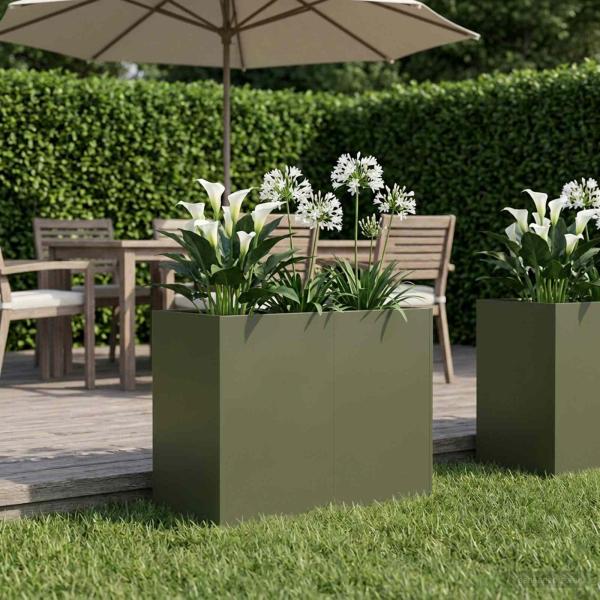 ARDEBO.de - Garten-Pflanzgefäß Olivgrün 80 x 40 x 60 cm Kaltgewalzter Stahl