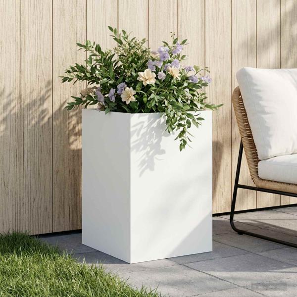 ARDEBO.de - Garten-Pflanzgefäß Weiß 40 x 40 x 60 cm Kaltgewalzter Stahl