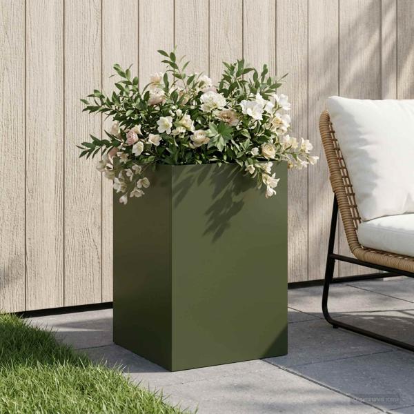 ARDEBO.de - Garten-Pflanzgefäß Olivgrün 40 x 40 x 60 cm Kaltgewalzter Stahl