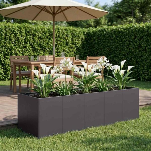 ARDEBO.de - Garten-Pflanzgef?? Schwarz 200 x 80 x 60 cm Kaltgewalzter Stahl