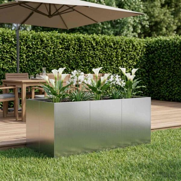 ARDEBO.de - Garten-Pflanzgefäß Silber 120 x 80 x 60 cm Verzinkter Stahl