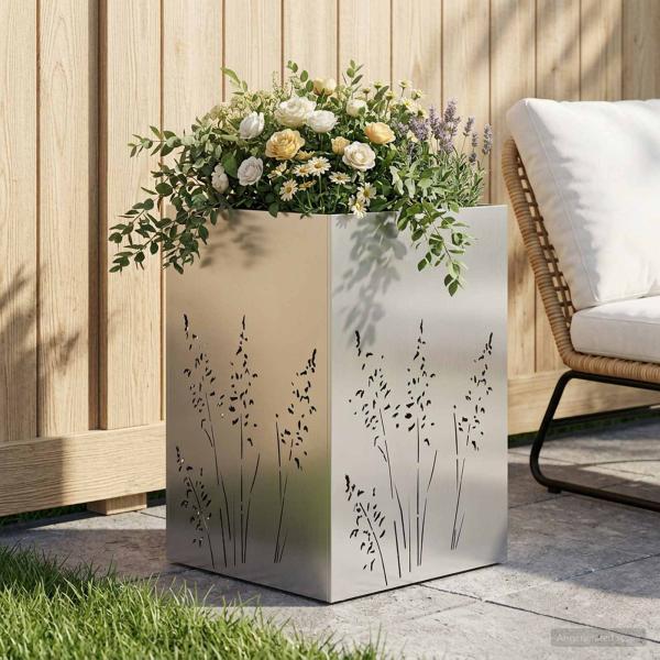 ARDEBO.de - Garten-Pflanzgefäß Silber 50 x 50 x 75 cm Edelstahl