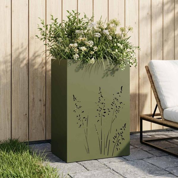 ARDEBO.de - Garten-Pflanzgefäß Olivgrün 50 x 30 x 75 cm Kaltgewalzter Stahl