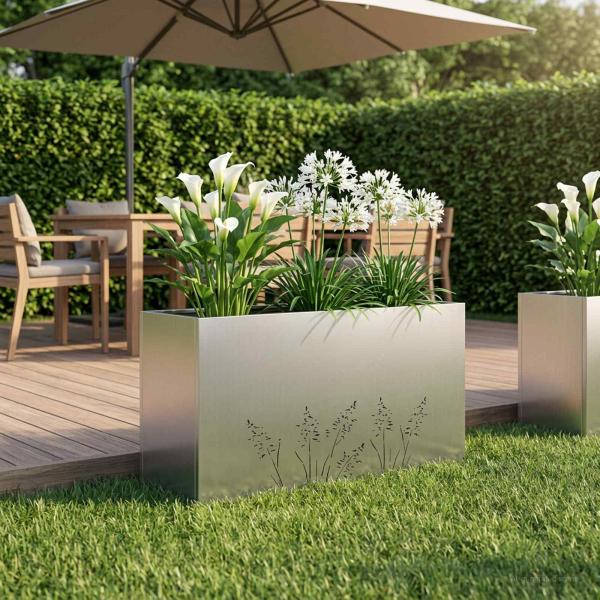 ARDEBO.de - Garten-Pflanzgefäß Silber 100 x 30 x 49 cm Verzinkter Stahl