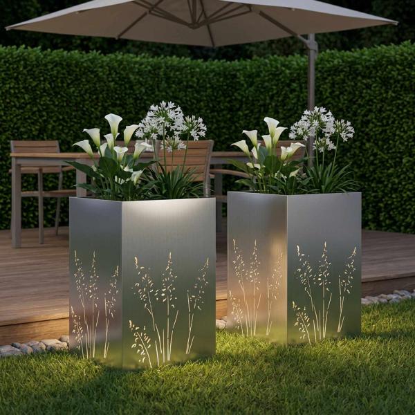 Garten-Pflanzgefäß 2 Stk. Silber 50 x 50 x 75 cm