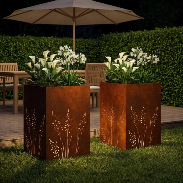 Garten-Pflanzgefäß 2 Stk. Rostoptik 50 x 50 x 75 cm