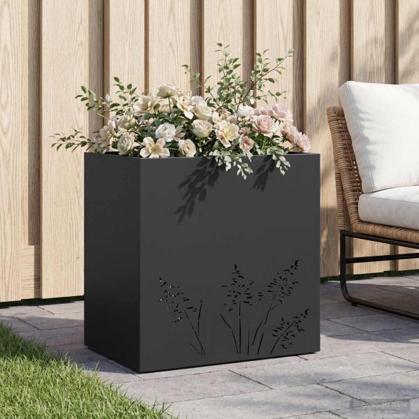 ARDEBO.de - Garten-Pflanzgefäß Schwarz 50 x 30 x 49 cm Kaltgewalzter Stahl