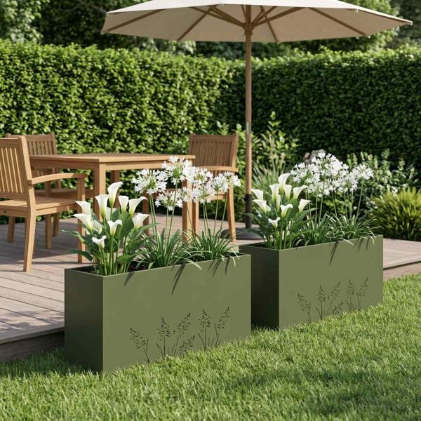 ARDEBO.de - Garten-Pflanzgefäß 2 Stk. Olivgrün 100 x 20 x 49 cm