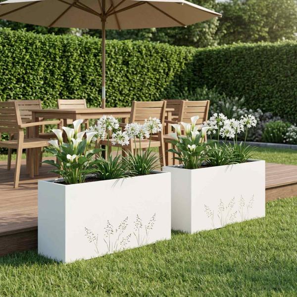 ARDEBO.de - Garten-Pflanzgefäß 2 Stk. Weiß 100 x 20 x 49 cm