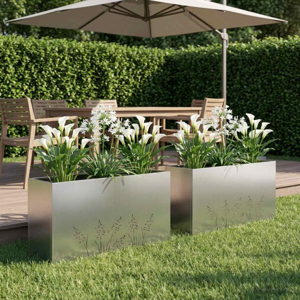 ARDEBO.de - Garten-Pflanzgefäß 2 Stk. Silber 100 x 20 x 49 cm