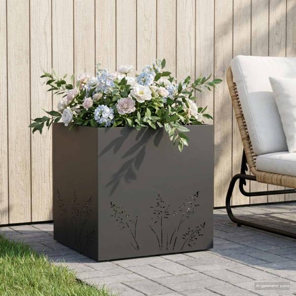 ARDEBO.de - Garten-Pflanzgefäß Schwarz 50 x 50 x 49 cm Kaltgewalzter Stahl