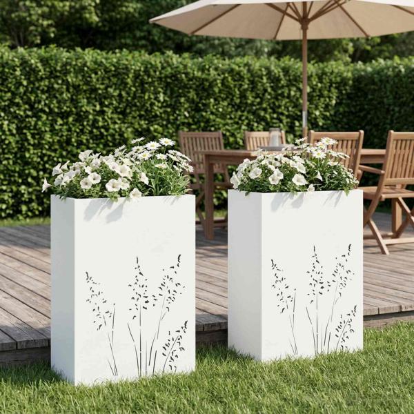ARDEBO.de - Garten-Pflanzgefäß 2 Stk. Weiß 50 x 30 x 75 cm