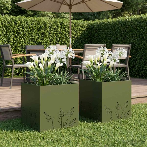 ARDEBO.de - Garten-Pflanzgefäß 2 Stk. Olivgrün 50 x 50 x 49 cm