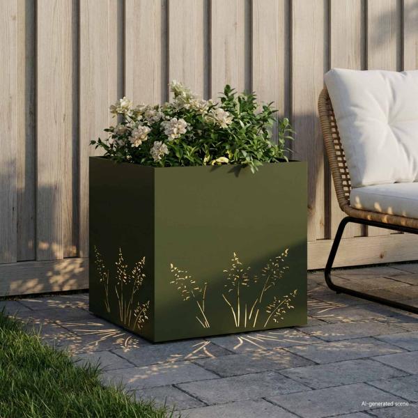 Garten-Pflanzgefäß Olivgrün 50 x 50 x 49 cm Kaltgewalzter Stahl