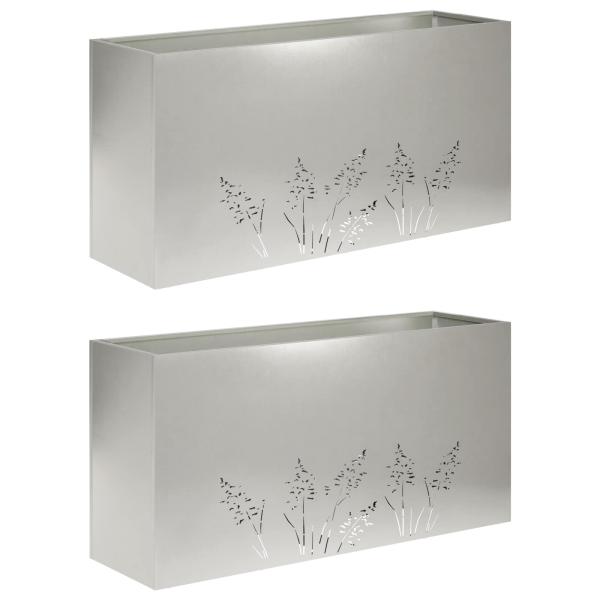 Garten-Pflanzgefäß 2 Stk. Silber 100 x 30 x 49 cm Edelstahl