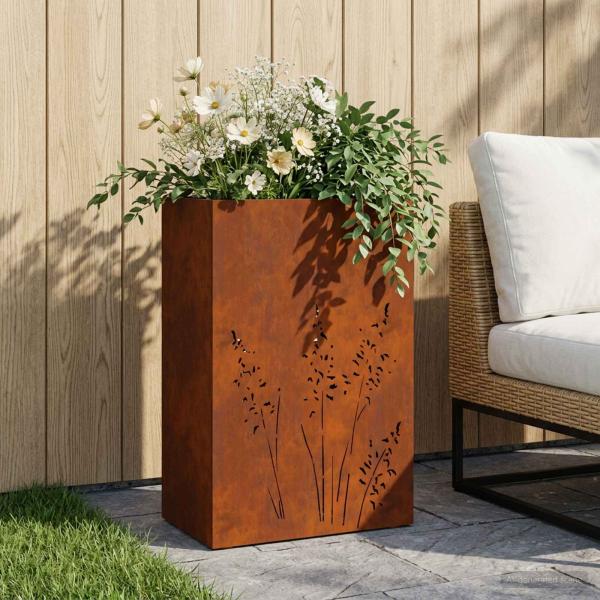 ARDEBO.de - Garten-Pflanzgefäß Rostoptik 50 x 30 x 75 cm Wetterfeststahl
