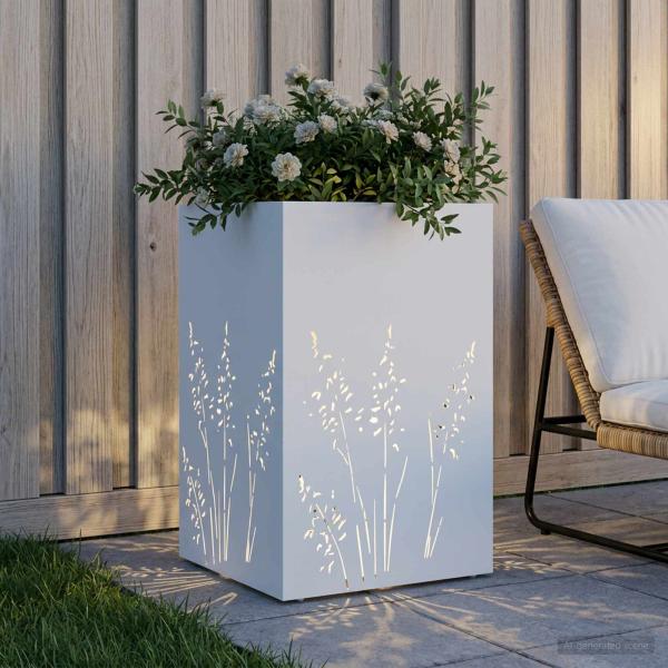 Garten-Pflanzgefäß Weiß 50 x 50 x 75 cm Kaltgewalzter Stahl