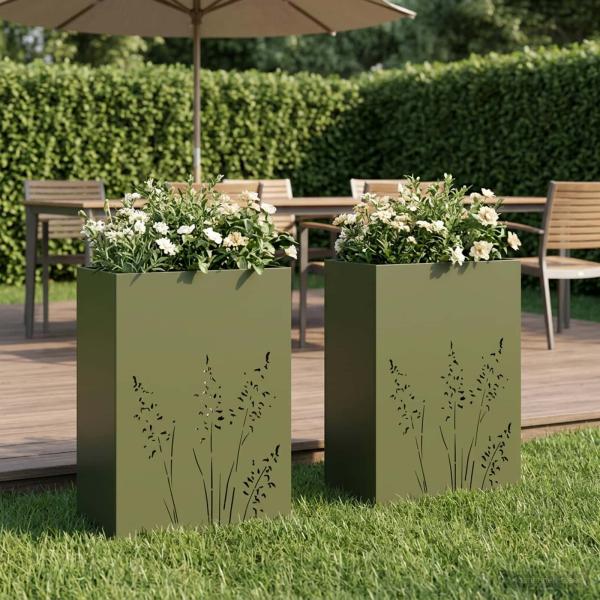 ARDEBO.de - Garten-Pflanzgefäß 2 Stk. Olivgrün 50 x 30 x 75 cm
